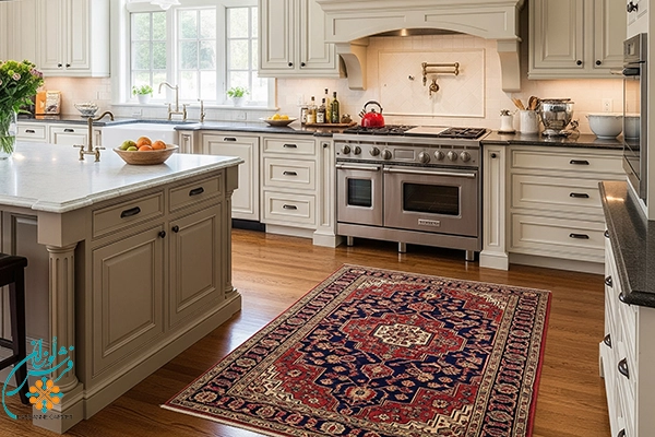 Carpet in middle of kitchen